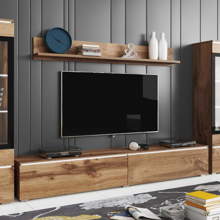 Meuble TV contemporain ch&ecirc;ne vieilli avec LED